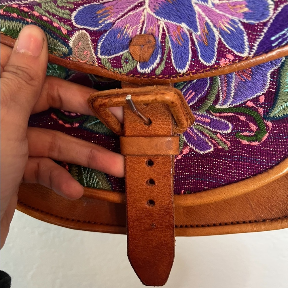 Bohemian Leather Embroidered Floral Cross Body Bag - Picture 2 of 8